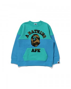 Bape 1st College Patch Colourblock Crewneck Lasten Topit Vaaleanvihreä | MNS-987246