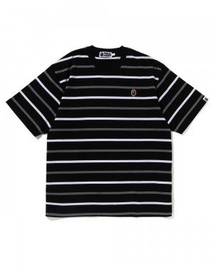 Bape Ape Head One Point Stripe Miesten T Paidat Mustat | ZAD-042186