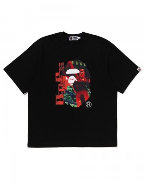 Bape Head graphic Miesten T Paidat Mustat | XVR-196502