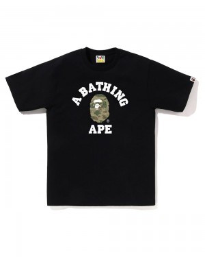 Bape Layered Line College Miesten T Paidat Mustat | WRQ-350914