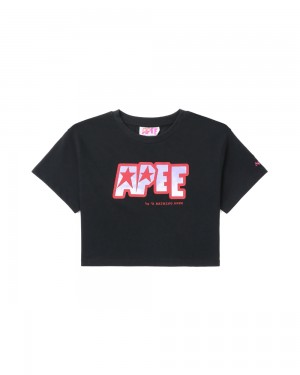 Bape Logo printed crop Naisten T Paidat Mustat | NOR-362857