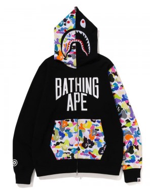 Bape Multi NYC Logo Shark Full Zip Hoodie Miesten Collegepaita Mustat | WMP-253970