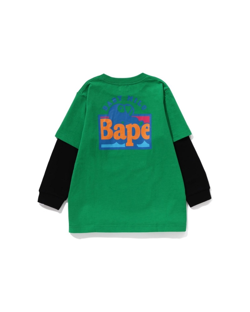 Bape Baby Milo Layered L/S Lasten Topit Vihreä | ZET-965380