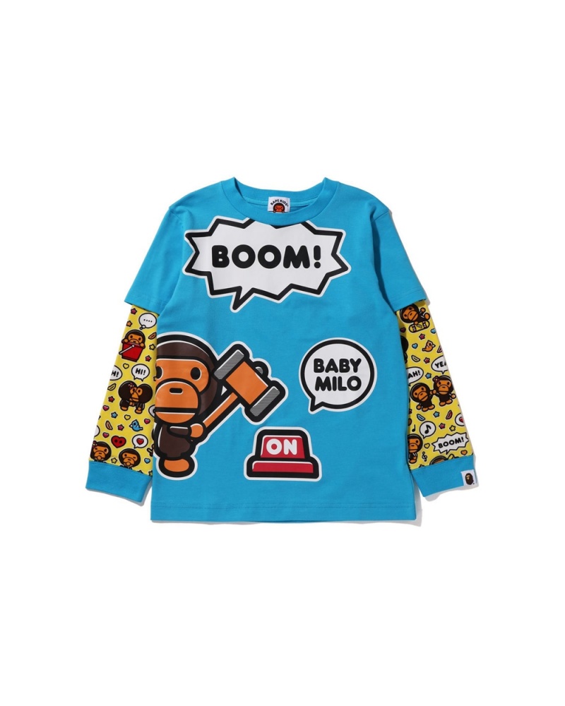 Bape Baby Milo Speech Balloon Layered L/S Lasten Topit Sininen | IWB-057482