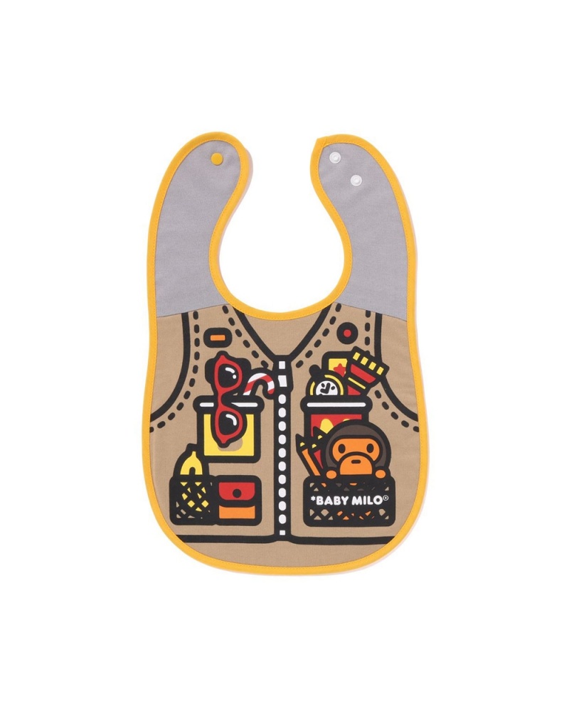 Bape Baby Woodland Milo Fishing Vest Print Reversible Bib Lasten Topit Beige | CER-801495