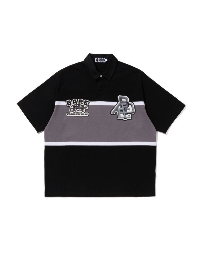 Bape Blocking Oversized Rugby Polo Miesten T Paidat Mustat | XGW-067984