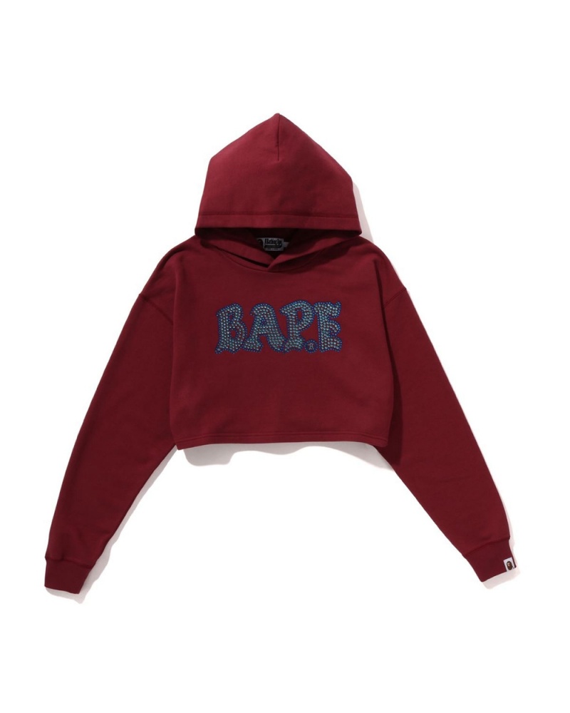 Bape Crystal Stone Cropped Pullover Hoodie Naisten Collegepaita Viininpunainen | NGA-236075