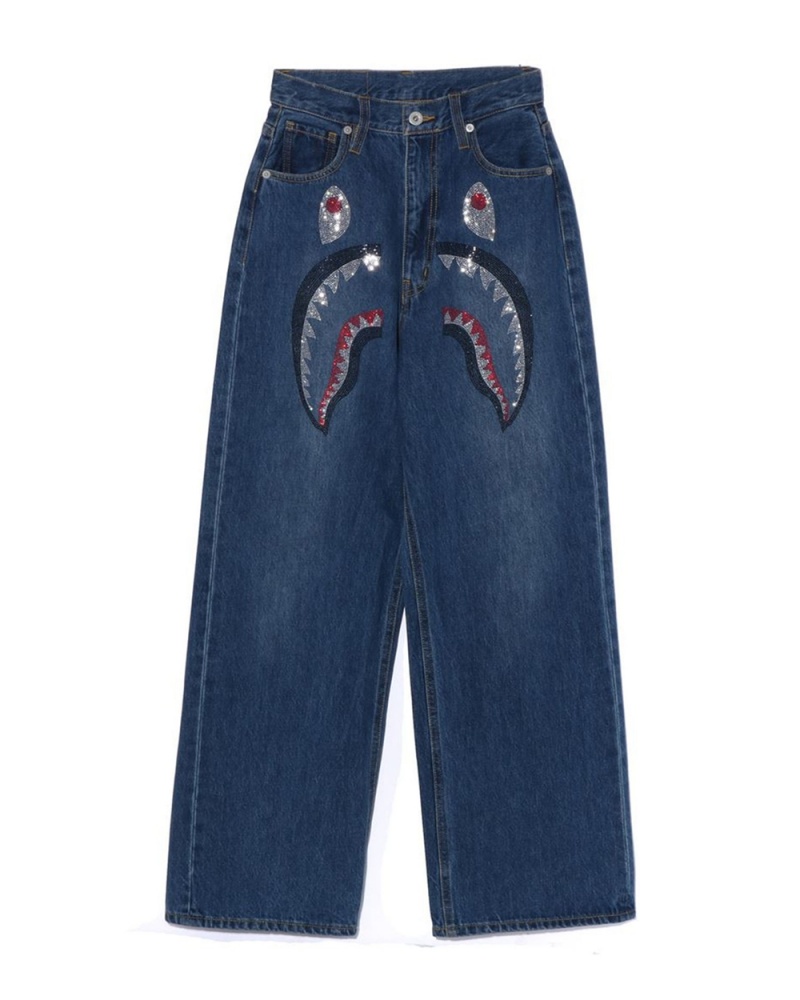 Bape Crystal Stone Shark High Vyötärö Denim Naisten Housut Sininen | TLW-016854