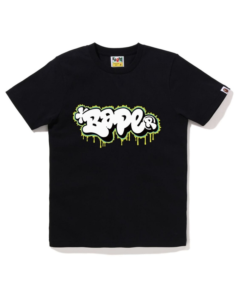 Bape Graffiti Logo Naisten T Paidat Mustat | ICX-467381