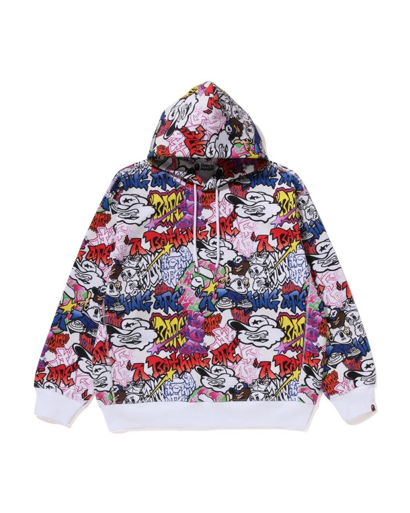 Bape Graffiti Pattern Pullover Hoodie Miesten Collegepaita Monivärinen | PYC-164593