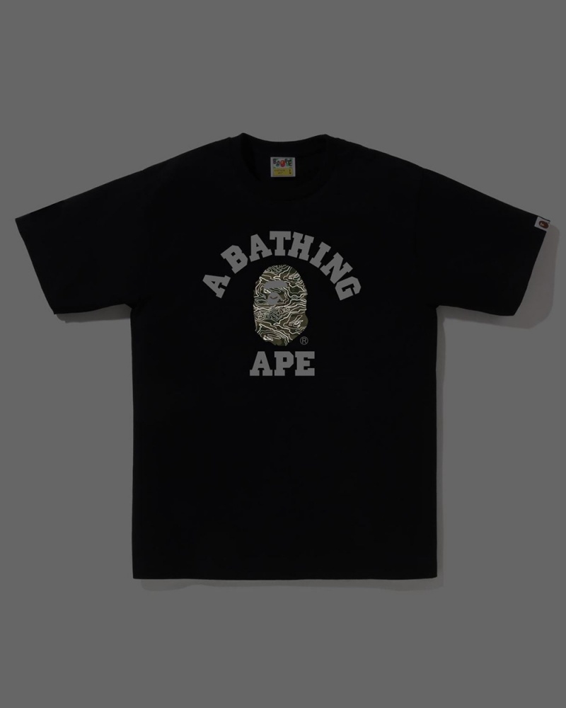 Bape Layered Line College Miesten T Paidat Mustat | WRQ-350914