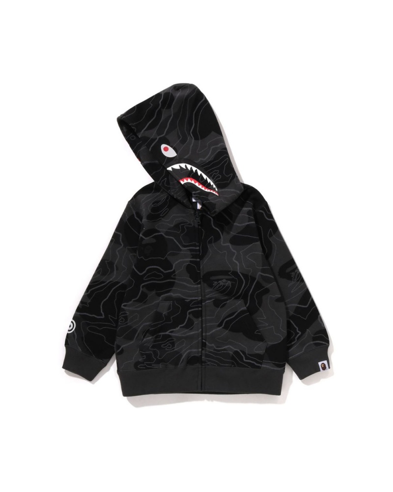 Bape Layered Line Shark Zip Hoodie Lasten Päällysvaatteet Mustat | TWA-942671