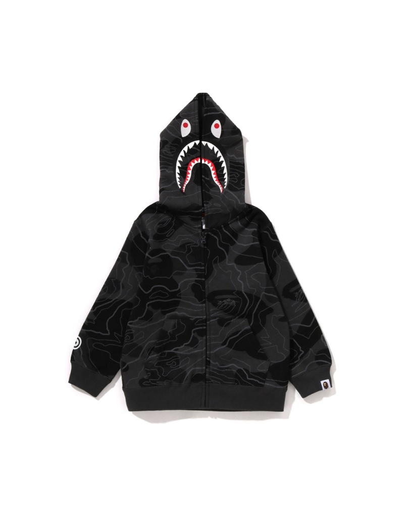 Bape Layered Line Shark Zip Hoodie Lasten Päällysvaatteet Mustat | TWA-942671