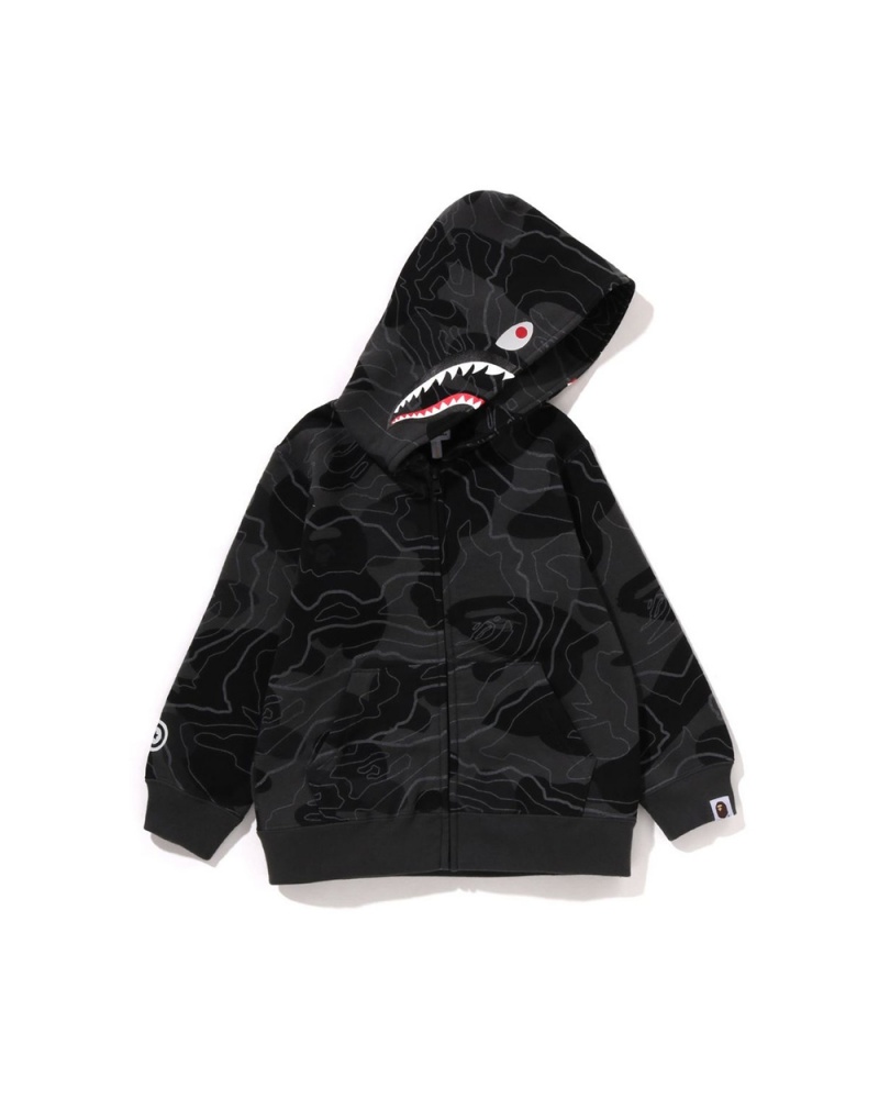 Bape Layered Line Shark Zip Hoodie Lasten Päällysvaatteet Mustat | TWA-942671