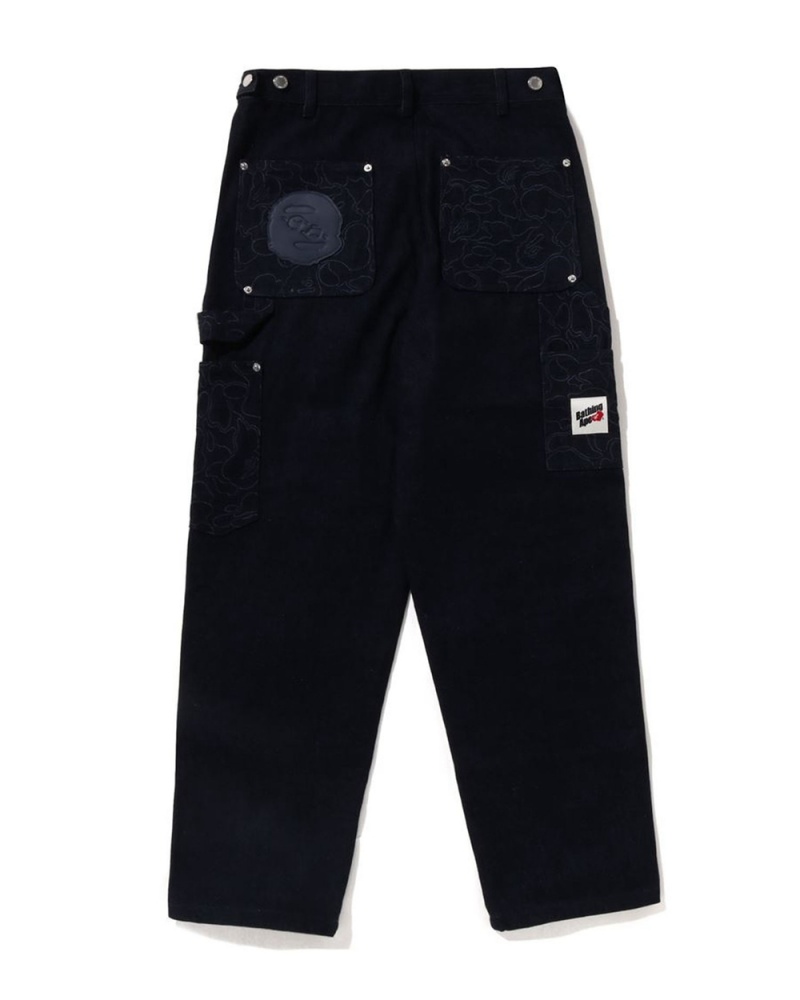 Bape Line Patch Denim Double Knee Työ Miesten Farkut Laivastonsininen Sininen | BZT-618593