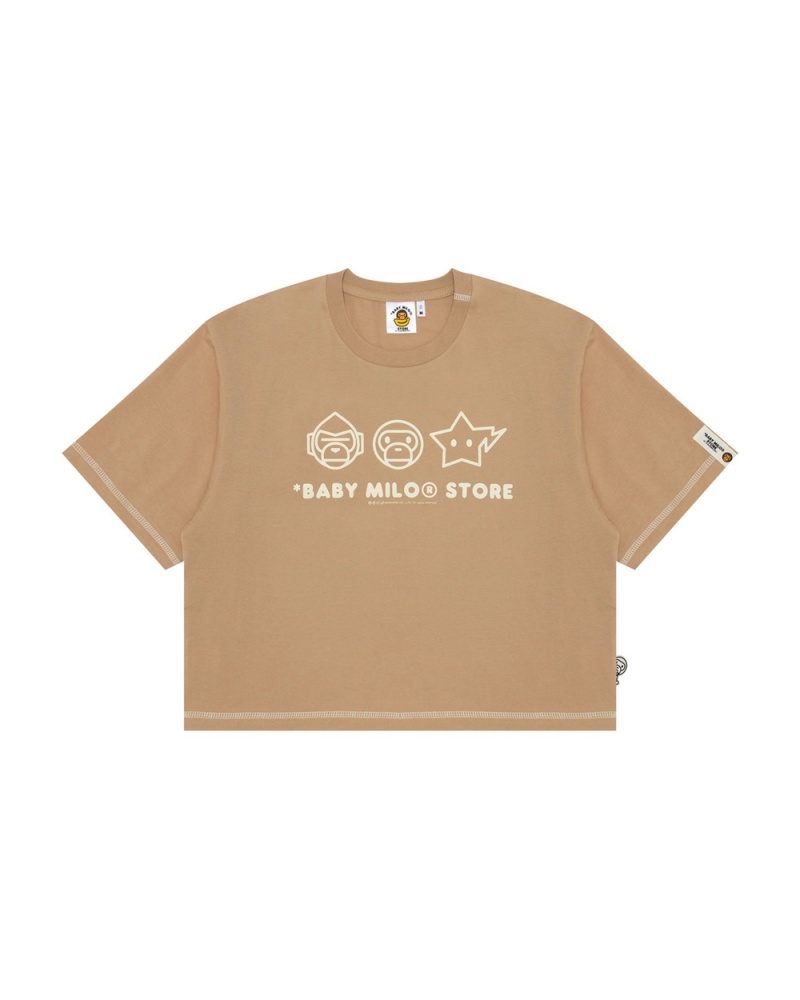 Bape Logo crop fit Naisten T Paidat Beige | RIS-678920