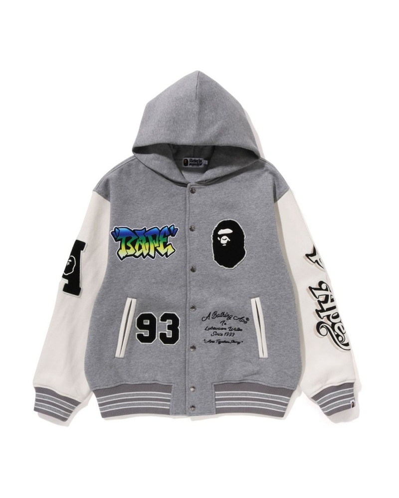 Bape Lux Urheilu Badges Oversized Hupullinen Sweat Varsity Miesten Takit Harmaat | EGY-960128