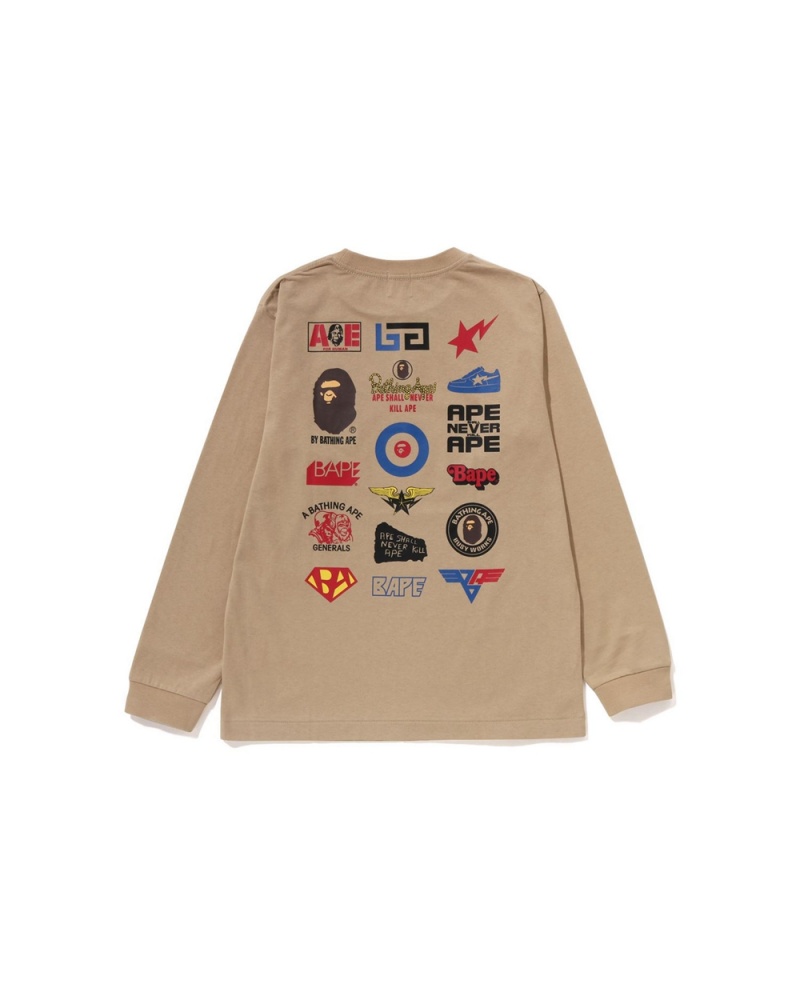 Bape Multi Logo L/S Jr Lasten Topit Beige | CID-259430