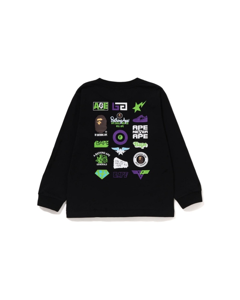 Bape Multi Logo L/S Lasten Topit Mustat | FWS-527081