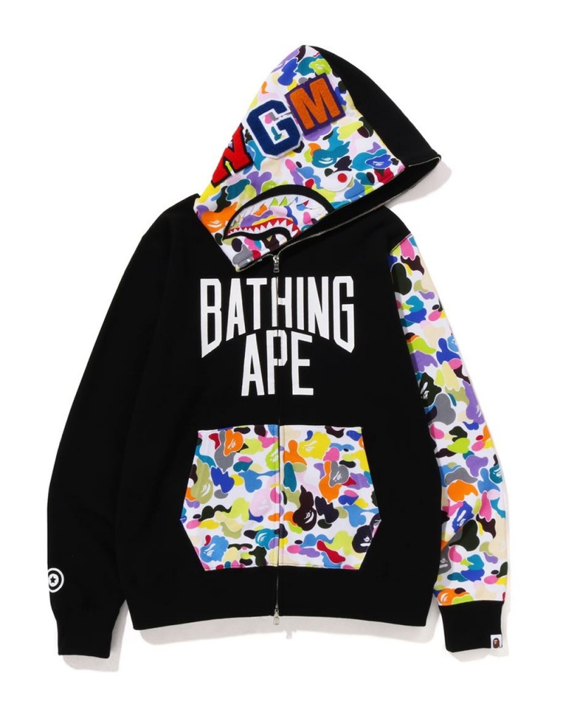 Bape Multi NYC Logo Shark Full Zip Hoodie Miesten Collegepaita Mustat | WMP-253970