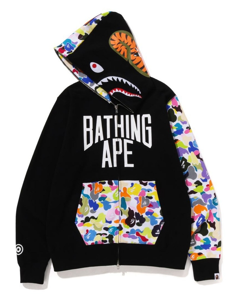 Bape Multi NYC Logo Shark Full Zip Hoodie Miesten Collegepaita Mustat | WMP-253970