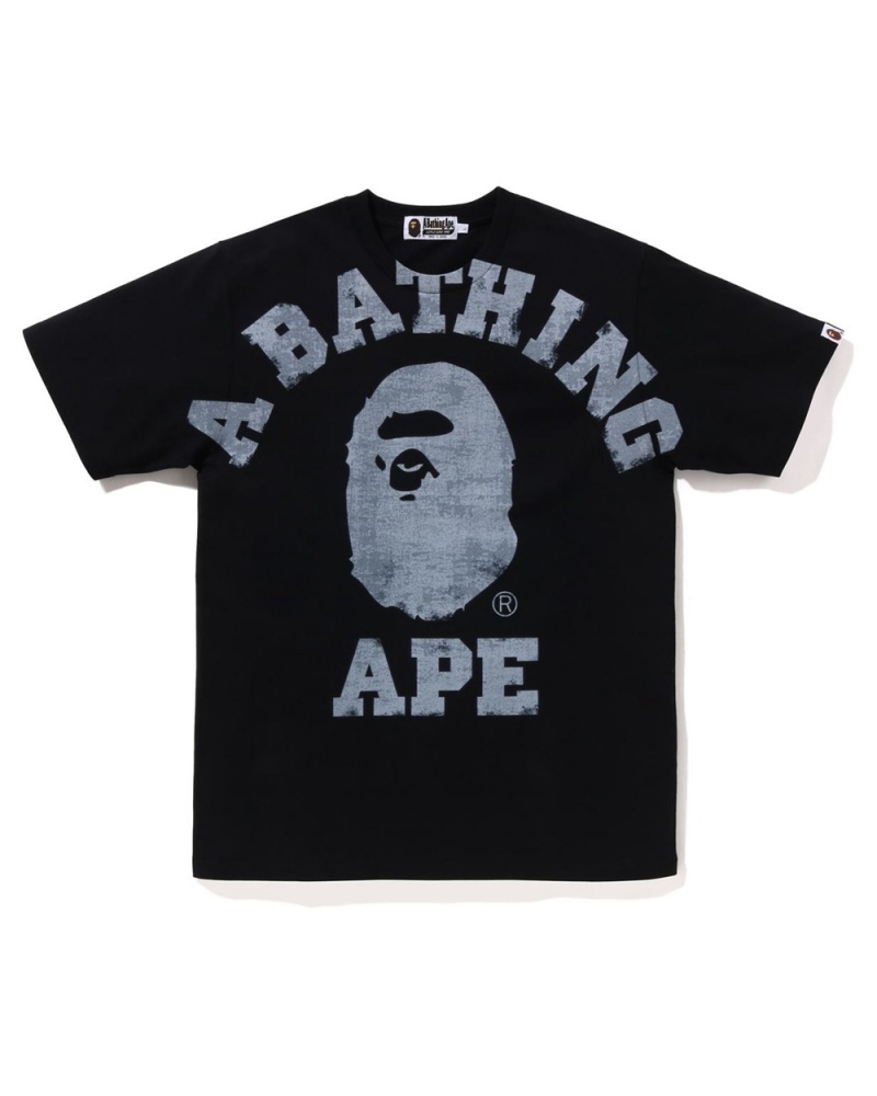 Bape Overprinted College Miesten T Paidat Mustat | QVC-326147