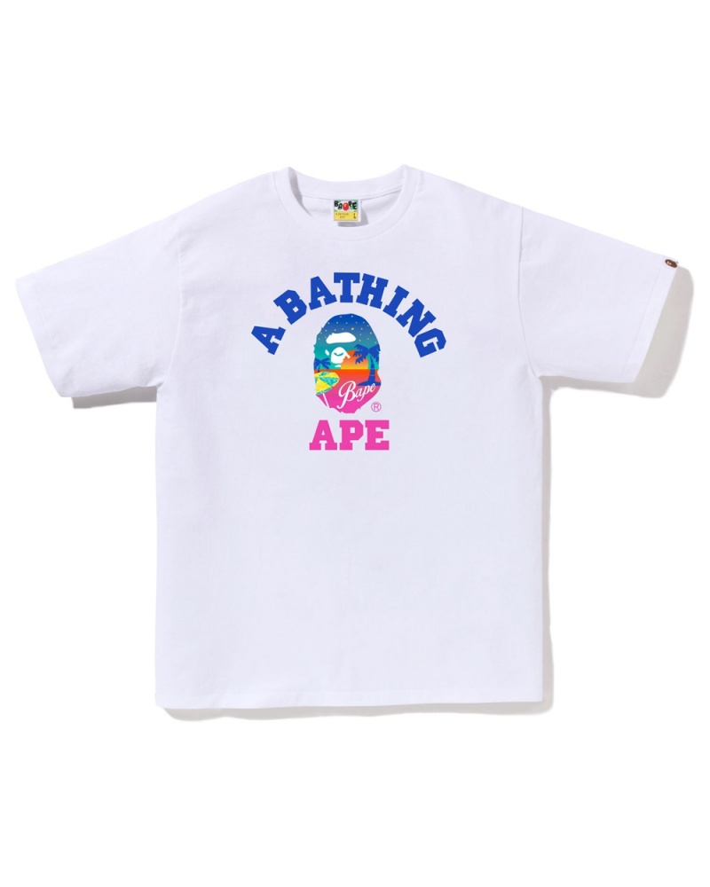 Bape Sunset Beach Miesten T Paidat Valkoinen | HDG-967250